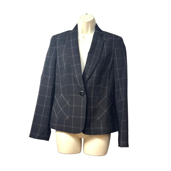Kasper Windowpane-Plaid One-Button Blazer, Black/Vanilla, 4 - Picture 5 of 14